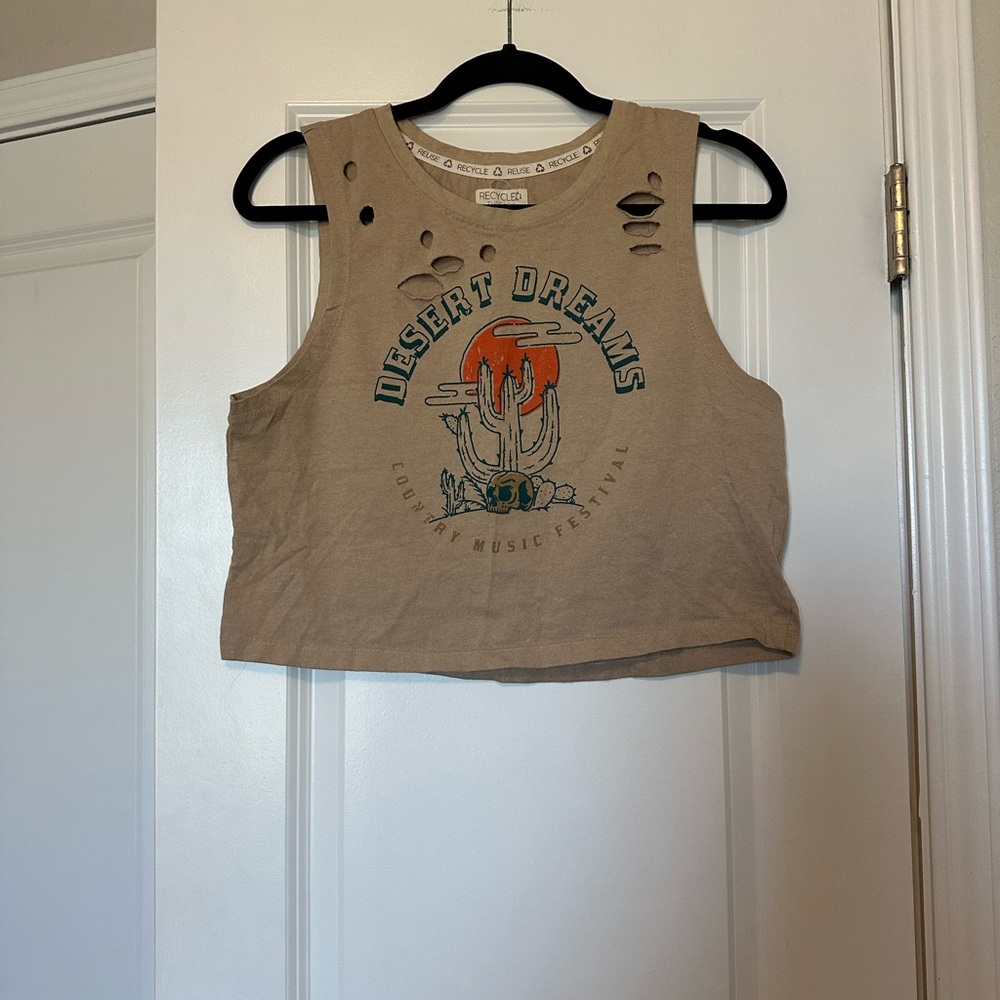 NWOT Desert Dreams Tan Destroyed Crop Top